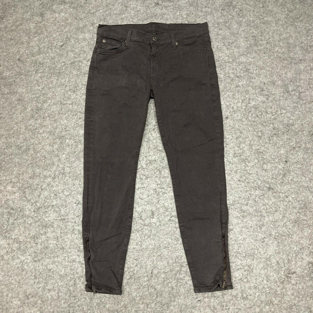 7 For All Mankind Jeans Womens 28 Black The Cropped Skinny Ankle Zip Stretch